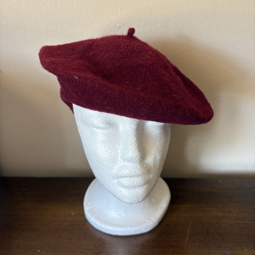Beret Hat Cap Womens Red Burgundy French Villager Winter Fall Style